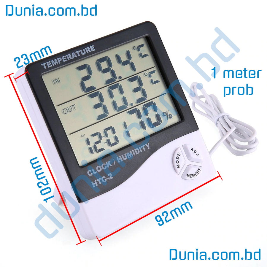 HTC-2-LCD-Digital-Temperature-Humidity-hygrometer-thermometer-Indoor-Outdoor-Sensor-Probe-with-Clock