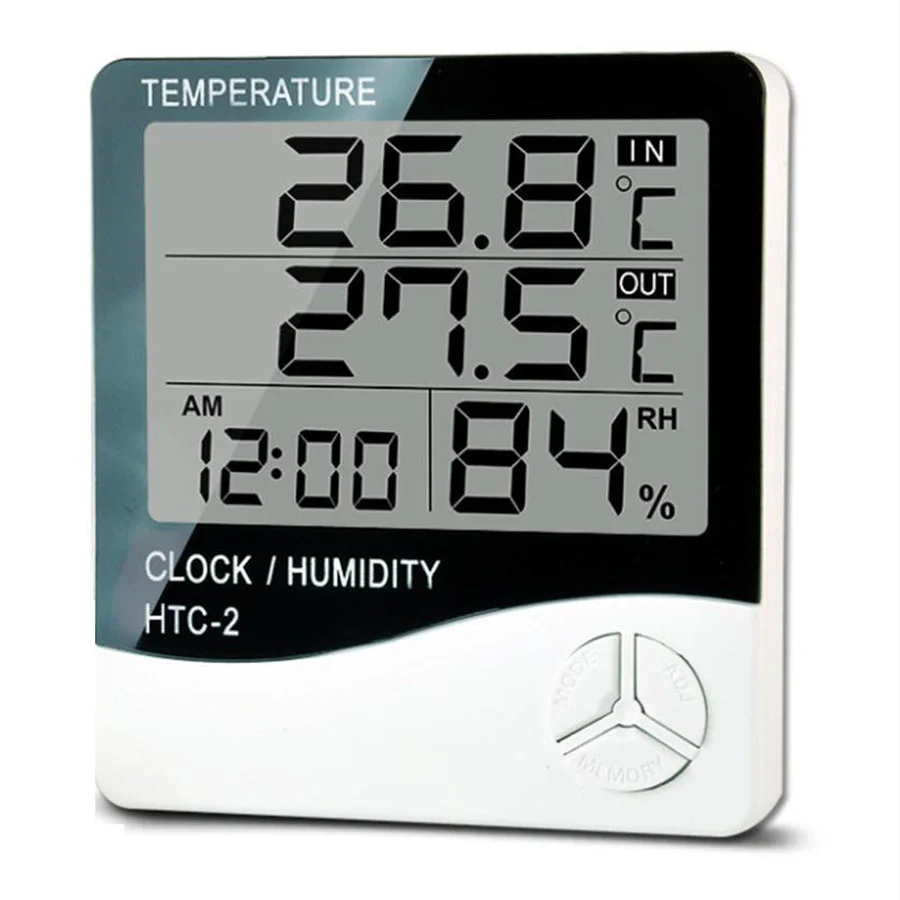 HTC-2-LCD-Digital-Temperature-Humidity-hygrometer-thermometer-Indoor-Outdoor-Sensor-Probe-with-Clock
