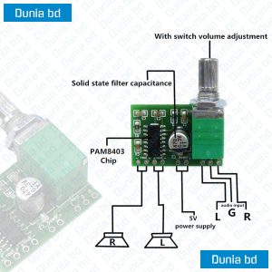 PAM8403 Audio Amplifier Board 2 Channel 3W DC 5V Volume Control with Potentiometer