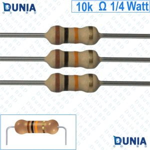 10k ohm 1/4 watt Quarter watt Resistor ±5% 10kΩ 10 Kohms 10000 ohms Carbon Film Resistance