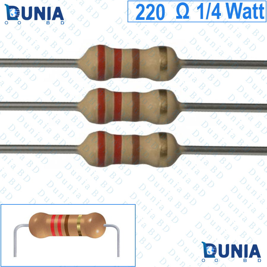 220 ohm 1/4 watt Quarter watt Resistor ±5% 220Ω 220 ohms Carbon Film Resistance