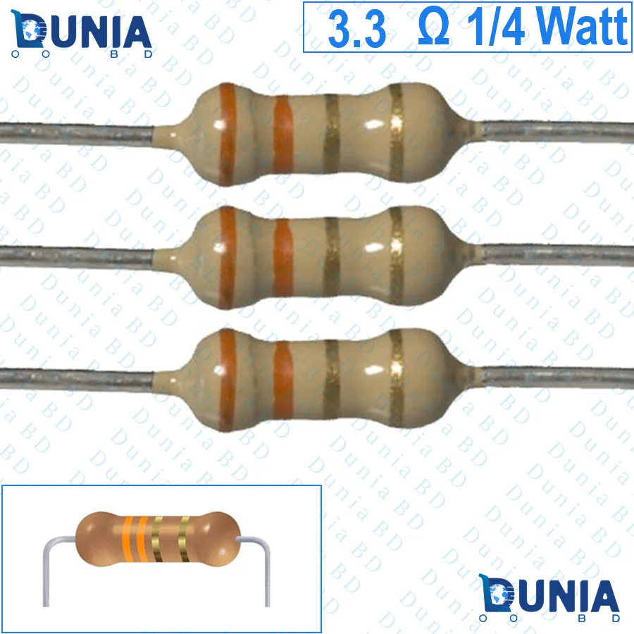 3.3 ohm 1/4 watt Quarter watt Resistor ±5% 3.3Ω 3.3 ohms Carbon Film Resistance