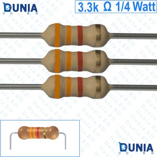 3.3k ohm 1/4 watt Quarter watt Resistor ±5% 3.3kΩ 3.3 Kohms 3300 ohms 3k3 Carbon Film Resistance