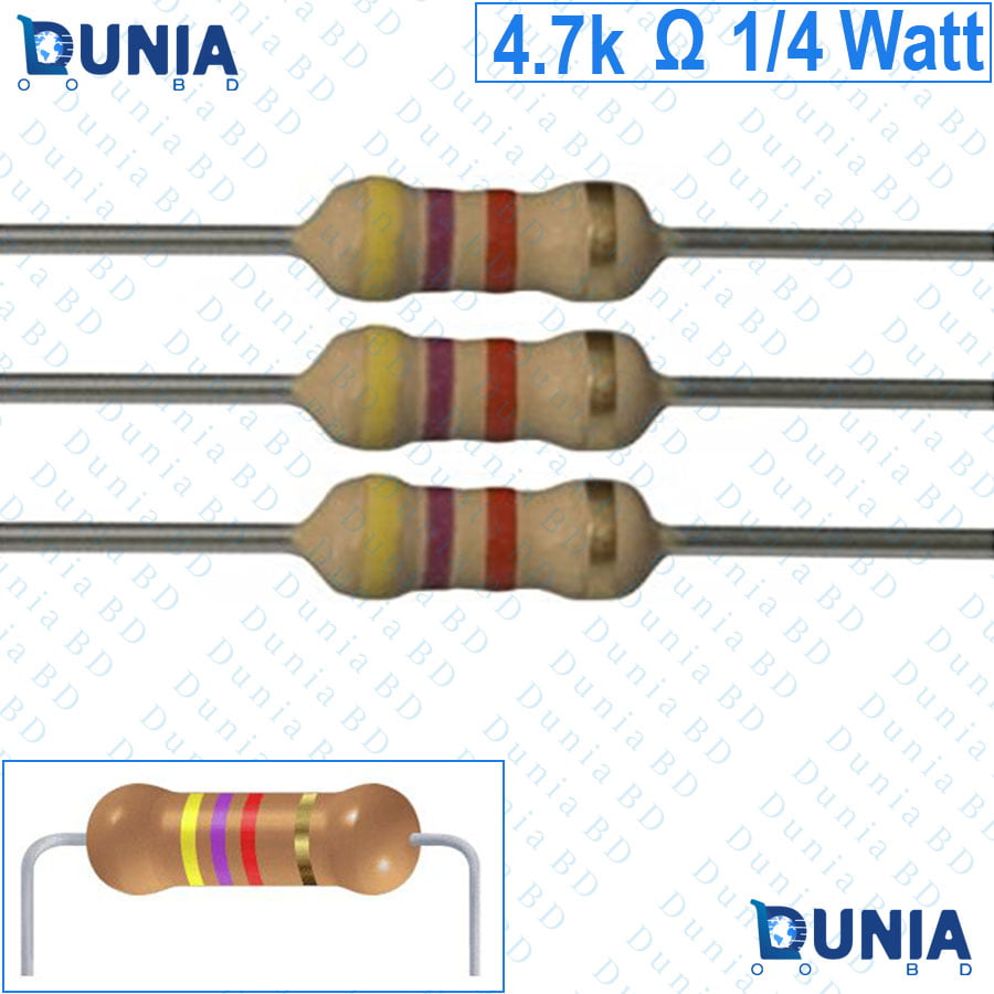 4.7k ohm 1/4 watt Quarter watt Resistor ±5% 4.7kΩ 4.7 Kohms 4700 ohms 4k7 Carbon Film Resistance