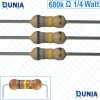 680k ohm 1/4 watt Quarter watt Resistor ±5% 680kΩ 680 Kohms 680000 ohms Carbon Film Resistance