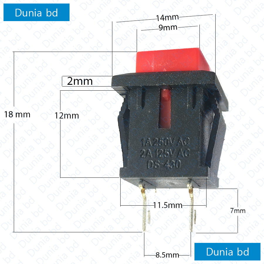 Square Electrical Momentary Push Button Switch (DS-430) dimansion