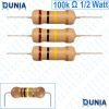 100k ohm 1/2 watt Half watt Resistor ±5% 100kΩ 100 Kohms 100000 ohms Carbon Film Resistance