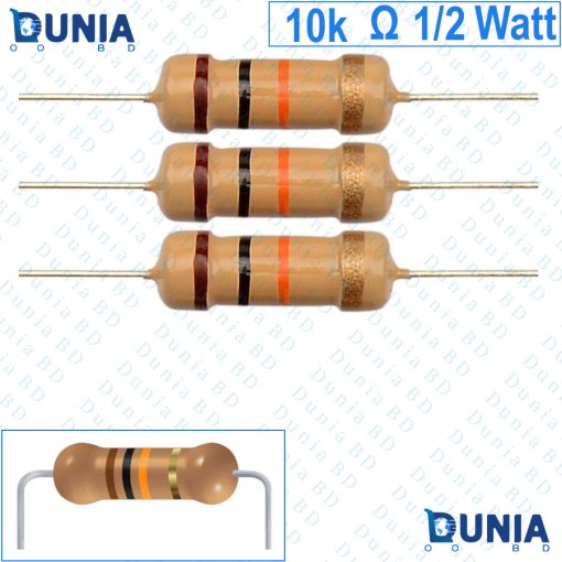 10k ohm 1/2 watt Half watt Resistor ±5% 10kΩ 10 Kohms 10000 ohms Carbon Film Resistance