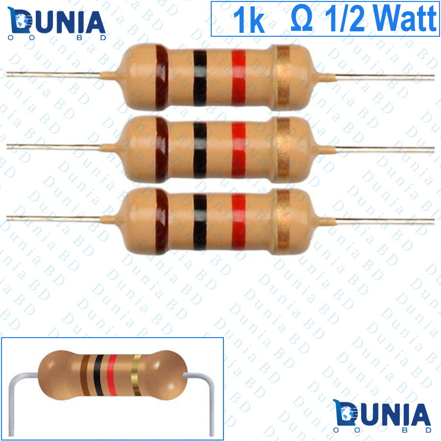 1k Ohm 1 2 Watt Half Watt Resistor 5 1k 1 Kohms 1000 Ohms Carbon 