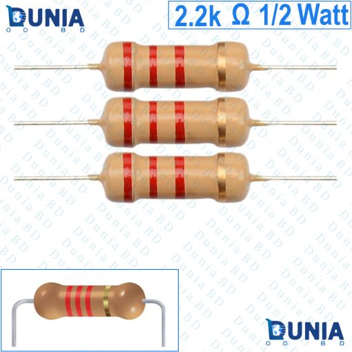 2.2k ohm 1/2 watt Half watt Resistor ±5% 2.2kΩ 2.2 Kohms 2200 ohms 2k2 Carbon Film Resistance
