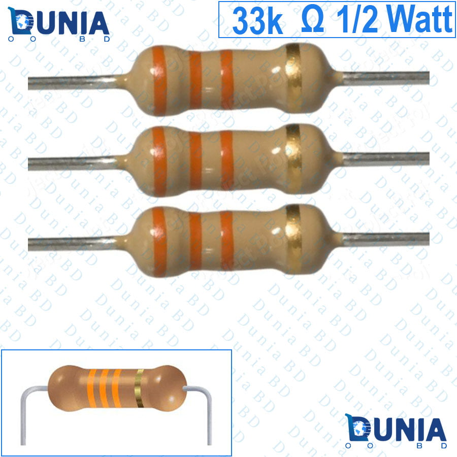 33k ohm 1/2 watt Half watt Resistor ±5% 33kΩ 33 Kohms 33000 ohms Carbon Film Resistance