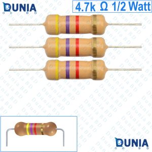4.7k ohm 1/2 watt Half watt Resistor ±5% 4.7kΩ 4.7 Kohms 4700 ohms 4k7 Carbon Film Resistance
