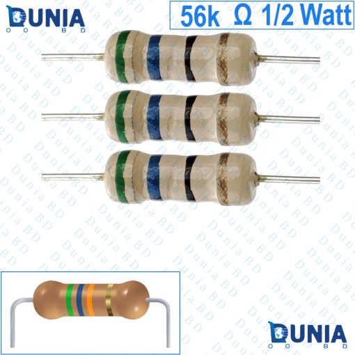56k ohm 1/2 watt Half watt Resistor ±5% 56kΩ 56 Kohms 56000 ohms Carbon Film Resistance