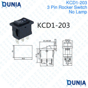 3 Pin ON-OFF-ON SPDT Rocker Switch KCD1-203 No Lamp Black