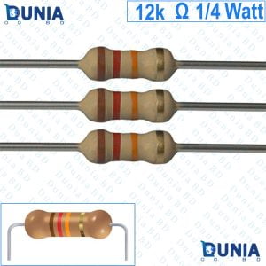 12k ohm 1/4 watt Quarter watt Resistor ±5% 12kΩ Kohms 10000 ohms Carbon Film Resistance