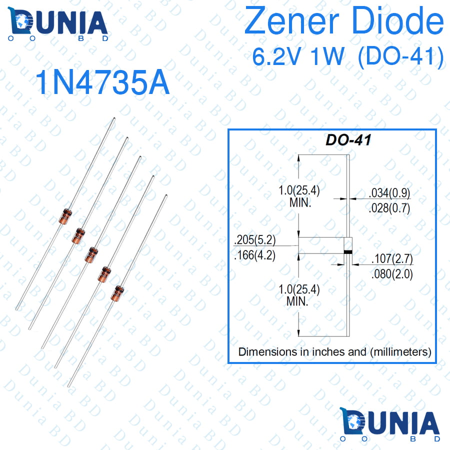 6.2V Zener Diode 1W One Watt 6.2 Volt DO-41 1N4735A