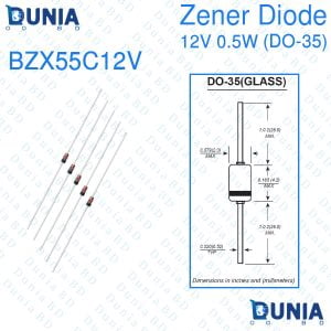 12V Zener Diode 0.5W Half Watt 12 Volt DO-35 BZX55C12V