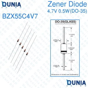 4.7V Zener Diode 0.5W Half Watt 4.7 Volt DO-35 BZX55C4V7