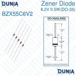 6.2V Zener Diode 0.5W Half Watt 6.2 Volt DO-35 BZX55C6V2