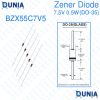 7.5V Zener Diode 0.5W Half Watt 7.5 Volt DO-35 BZX55C7V5