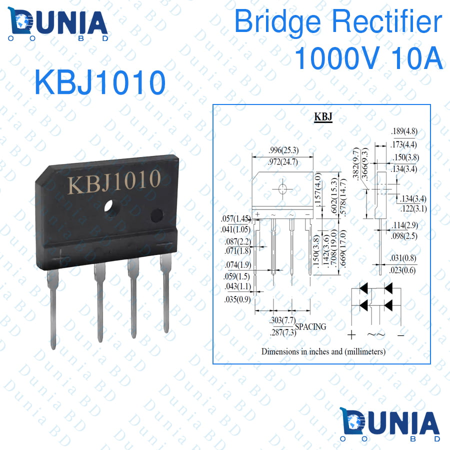 10A Bridge Rectifier 1000V 4-PIN KBJ1010