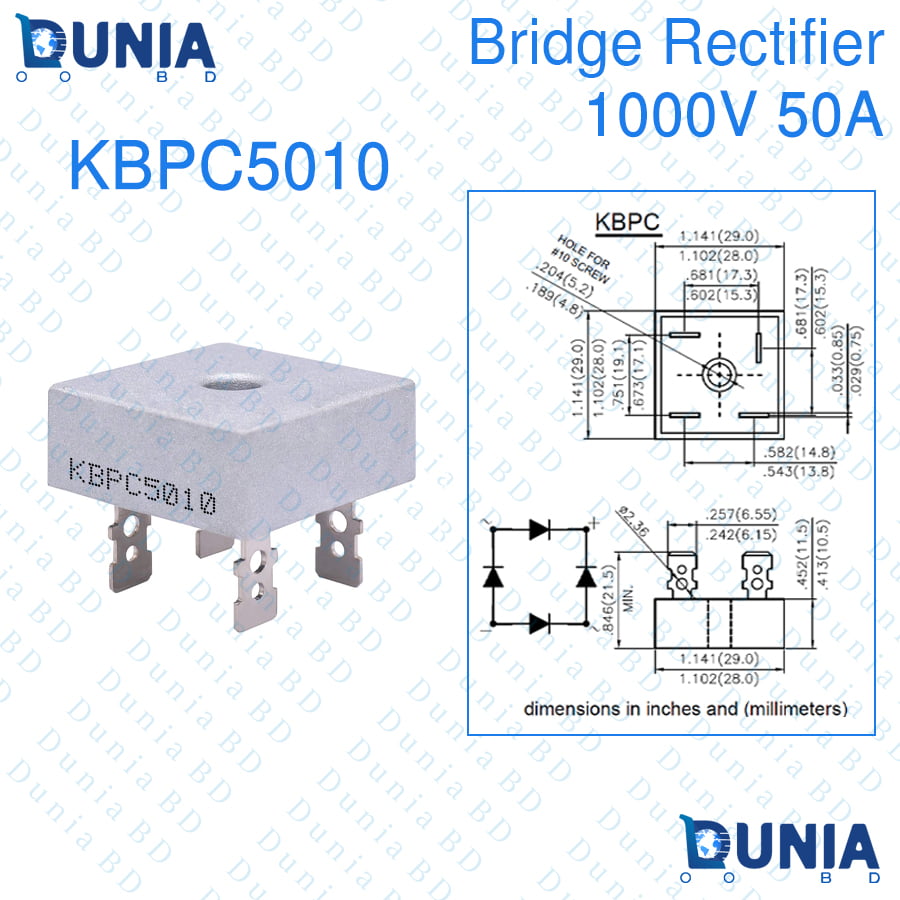 50A Bridge Rectifier 1000V 4-PIN KBPC5010