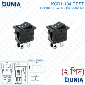KCD1-104 DPST Switch 4Pin Black 6A 250V AC