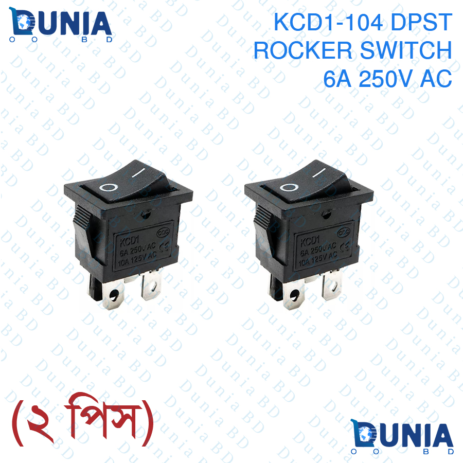 KCD1-104 DPST Switch 4Pin Black 6A 250V AC