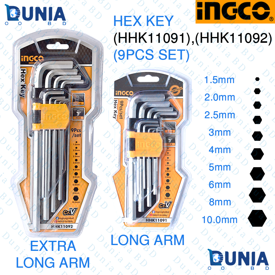 ingco Industrial HEX KEY 9Pcs Set Cr-V HHK11091 HHK11092