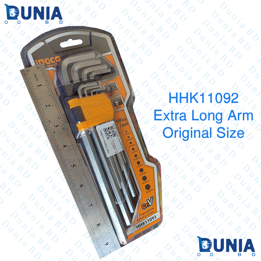 ingco Industrial HEX KEY 9Pcs Set Cr-V HHK11091 HHK11092 Long and Extra Long Arm