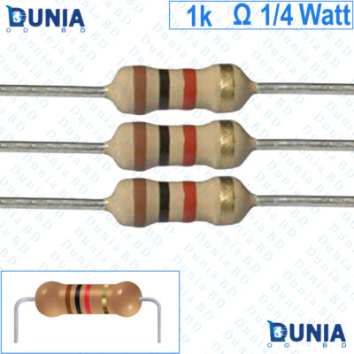 1k ohm 1/4 watt Quarter watt Resistor ±5% 1kΩ Kohms 1000 ohms Carbon Film Resistance