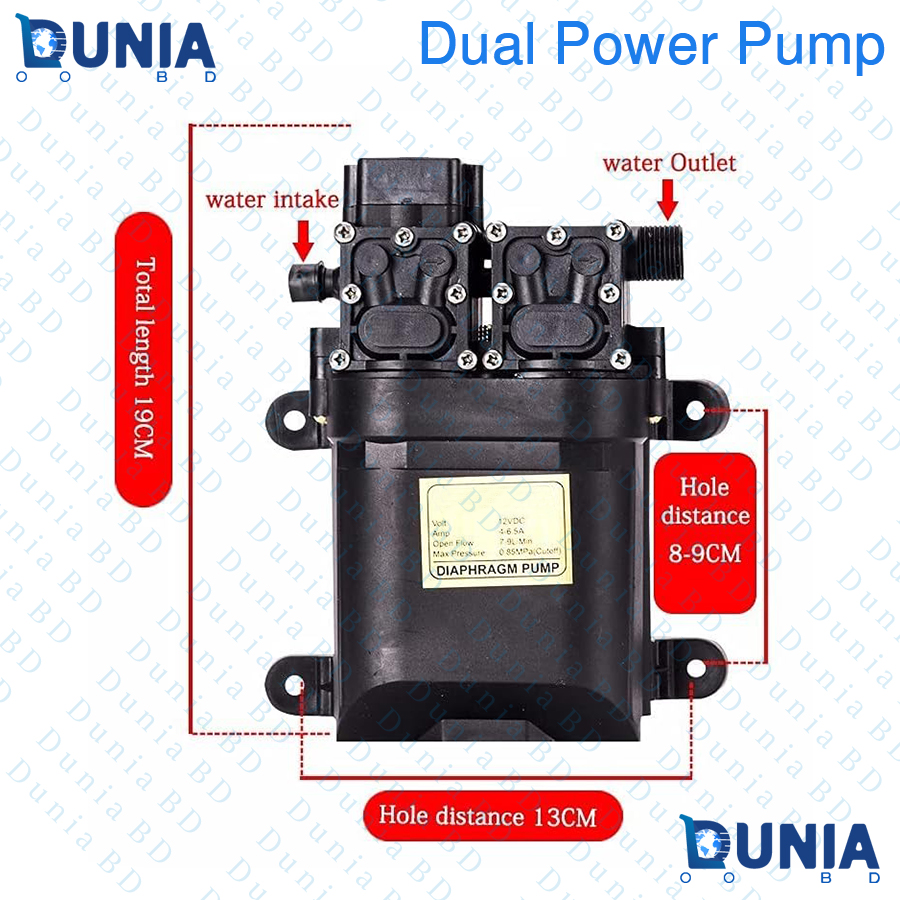 Dual Power Water Pump DC 12V 4 to 6.5A 0.85Mpa 125psi 7 to 9L/Min Agricultural Electric Water Pump