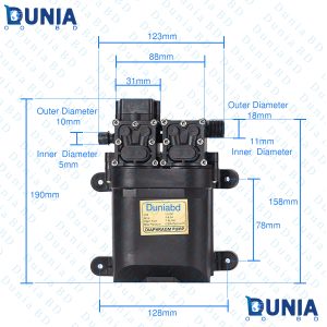 Dual Power Water Pump DC 12V 4 to 6.5A 0.85Mpa 125psi 7 to 9L/Min Agricultural Electric Water Pump