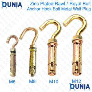 Royal Hook Bolt Metal Anchor Wall Plug Rawl Kit M6 M8 M10 M12 Number 11 14 16 20 Diameter Yellow Zinc Color