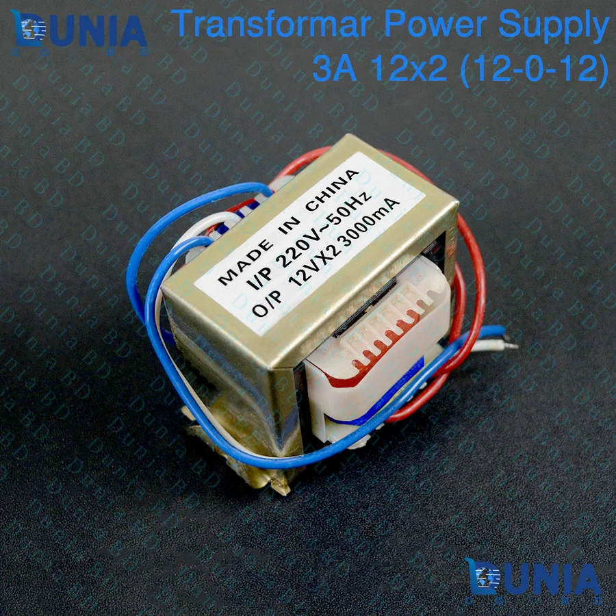 220V to 12×2 3A Step-down Transformer Input 220V-50HzA to 12-0-12 3000mA Power Supply