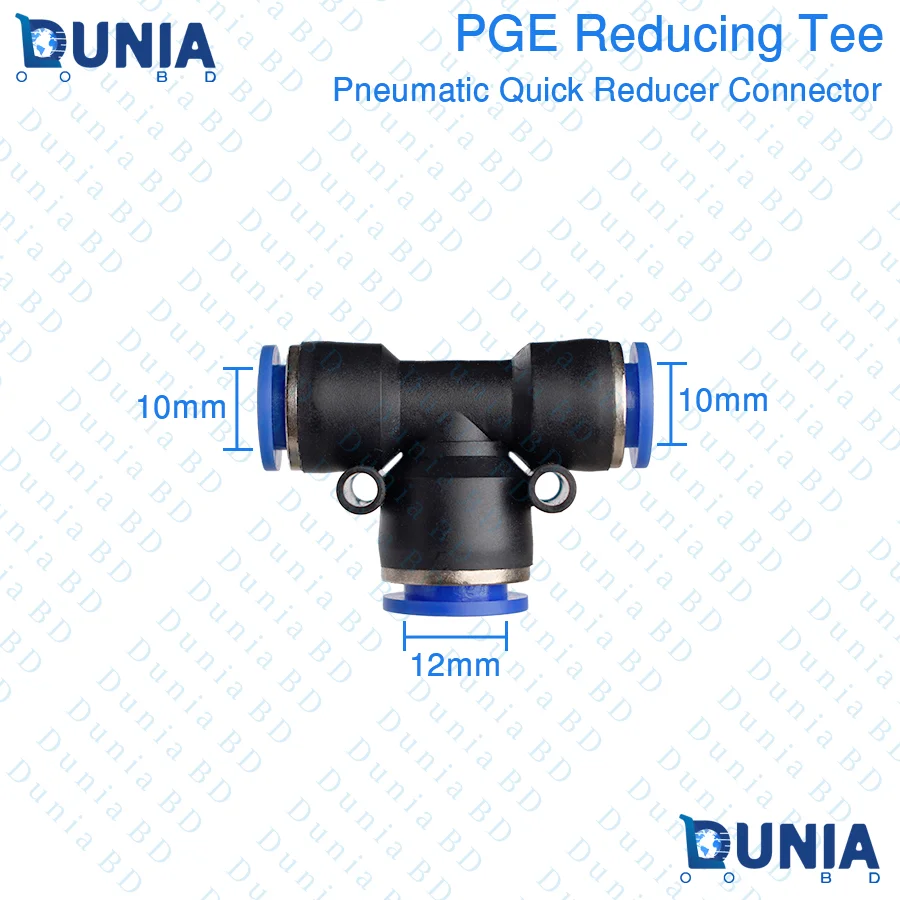 10mm Reducing Tee Pneumatic Quick Reducer Connector Push In T Type 3-Way PGE 10-12
