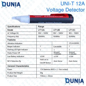 UNI-T UT12A Handheld Voltage Pen Tester Non-contact AC Voltage Detectors 90V~1000 V Beeper Indicator