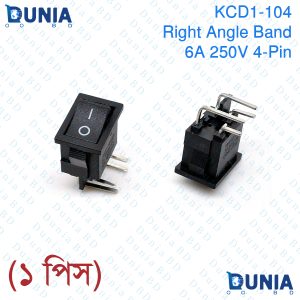 KCD1-104 6A 250V 4-Pin DPST Toggle Switch Black Right Angle Banded