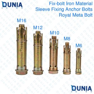 Royal Bolt Metal Anchor Wall Plug Type-B with Iron Material Sleeve Fixing Bolt 6 8 10 12 16 Number 5 7 9 11 15 Diameter Yellow Zinc Color