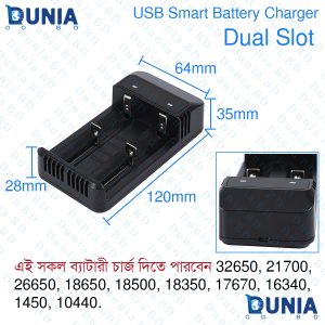 USB Dual Slot Smart Charger for 32650 26650 18650 17670 16340 (123A) Lithium Battery