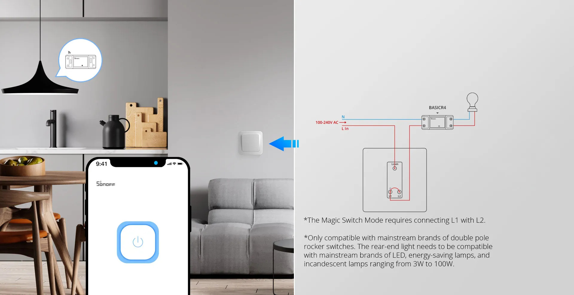 Sonoff Basic R4 Wifi Smart Switch Module with Voice Control Inching Setting Magic Switch Mode Auxiliary Overheating Protection eWelink Remote Control For Smart Home Work with Alexa Google Home Controlled via eWeLink APP