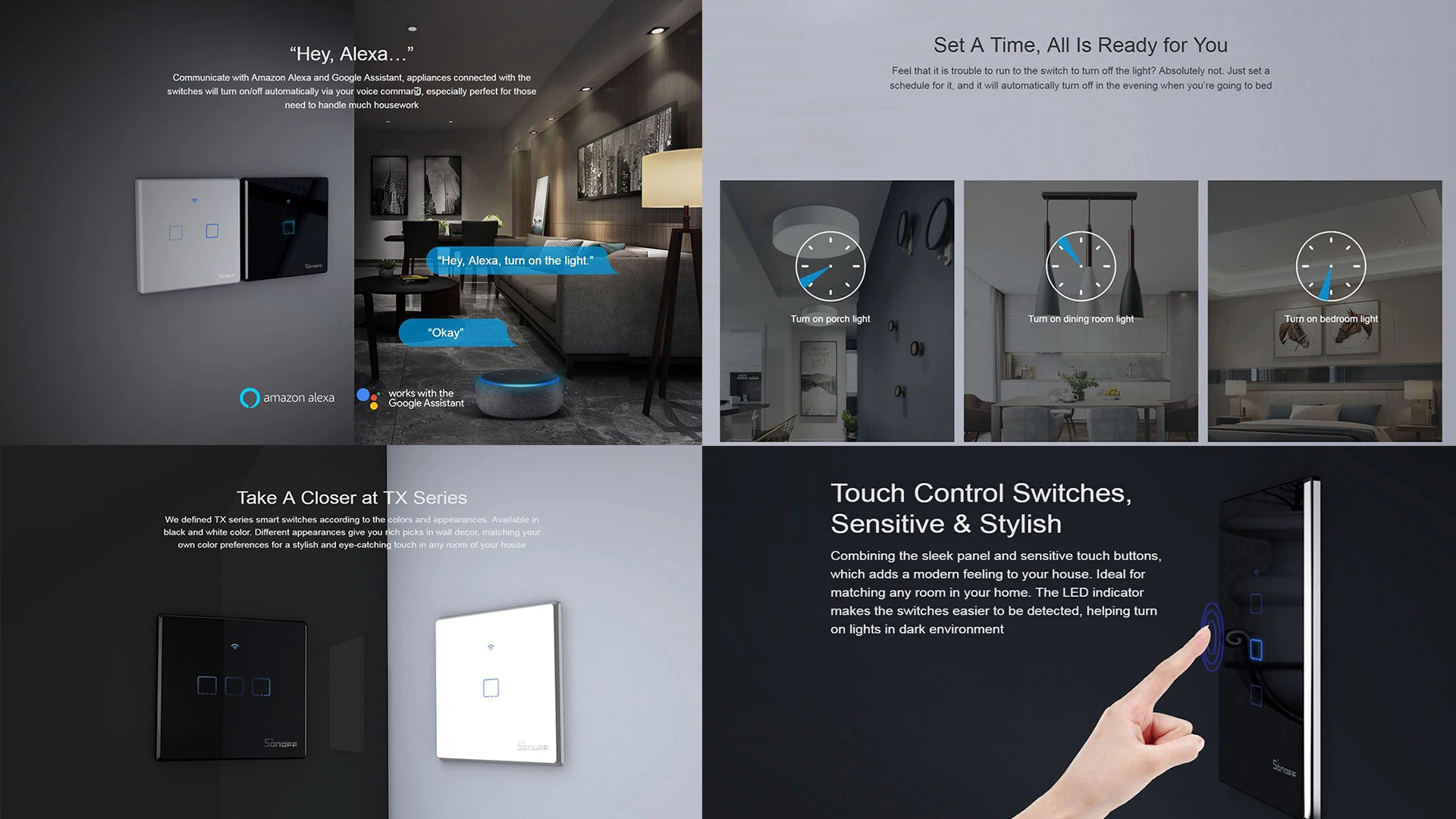 SONOFF iFan04-H Wifi Smart Fan Light Controller 433 Mhz Remote Control 220-240V Smart Home Switch Work with Alexa Google Home