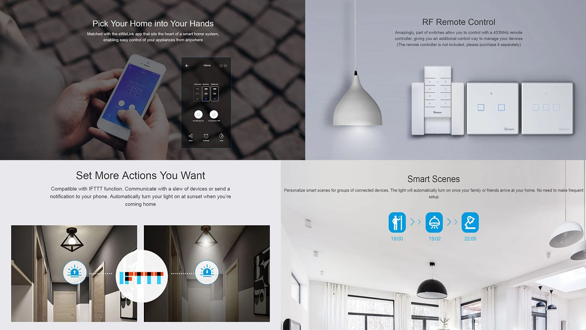 SONOFF iFan04-H Wifi Smart Fan Light Controller 433 Mhz Remote Control 220-240V Smart Home Switch Work with Alexa Google Home