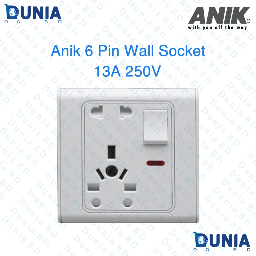 Anik 6Pin 13A 250V Wall Socket for house hold & official electrical use