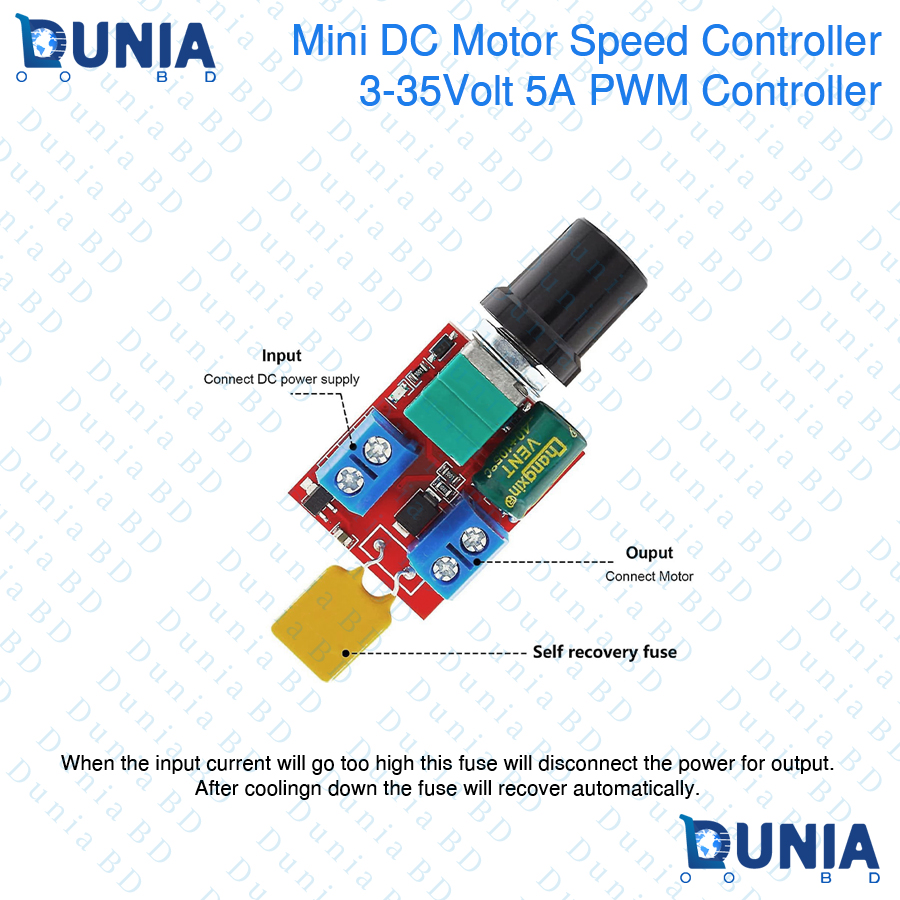 Mini PWM Controller 3V-35V 5A DC Motor Speed Control Driver Board With Self Recoverable Resettable Fuse