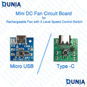 Mini DC Rechargeable Fan Circuit Board with 3 Level Speed Control & Led Indicator