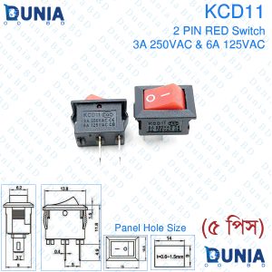 KCD11-101 SPST Snap-in On/Off  Rocker Switch 10x15mm 2Pin 3A 250V 6A 125V Red 