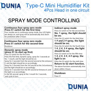 4 Pcs Mini Humidifier Mist Maker and USB Type-C Driver Board Oscillating 5V DIY Kits Device Atomizing Film Atomizer Foil