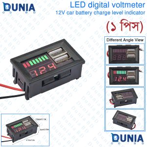 LED digital voltmeter 12V car battery charge level indicator with USB 5V 2a battery capacity volt monitor