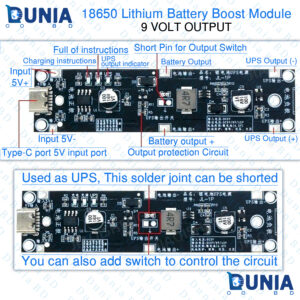 9V 1A 18650 lithium battery boost up UPS module Type-C simultaneously charge discharge